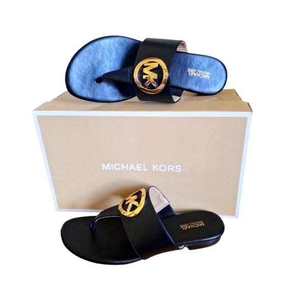 Michael Kors Black Leather Logo Sandals Size 6.5M - Picture 3 of 9